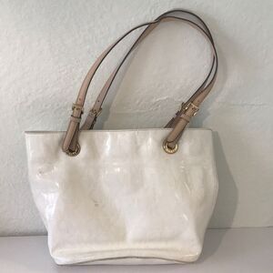 Michael Kors white patent tote bag